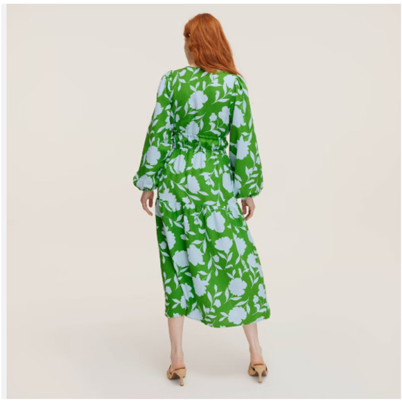 Classic Rose Linen Long Sleeve Dress Green Light Blue Sz Large Kate Spade NY NWT - Picture 2 of 7